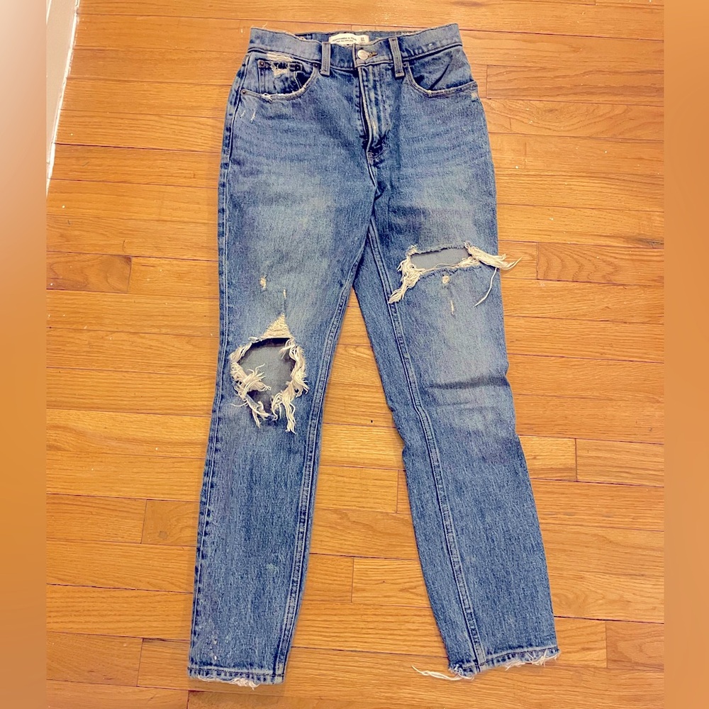 Abercrombie High Rise Distressed Mom Jean